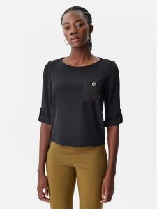 Rinascimento Bluzka CFC0122605003 Czarny Regular Fit. Czarne bluzki Rinascimento, xl, bez wzorów, z syntetyku, bez kołnierzyka, bez ramiączek. Za 219,99 zł.