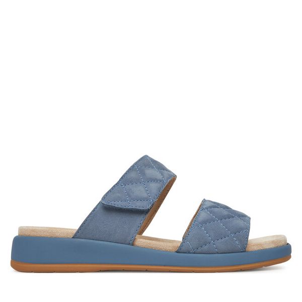 Klapki Caprice. Niebieskie klapki Caprice, bez wzorów, bez obcasa. Za 219,99 zł.