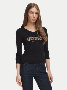 Guess Sweter W6BR55 Z1456 Czarny Regular Fit. Czarne swetry klasyczne Guess, m, z wiskozy, bez kołnierzyka. Za 344,99 zł.