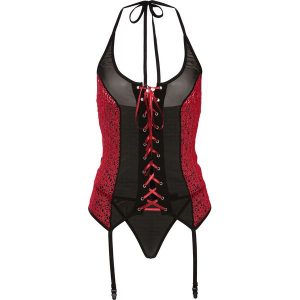Koszulka nocna z paskami do pończoch + stringi (2 części) bonprix czarno-czerwony. Komplety bielizny marki bonprix. Za 74,99 zł.