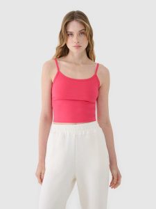 4F Crop-top slim damski - różowa XS. Czerwone topy 4f, xs, bez wzorów, z dzianiny, sportowe, bez kołnierzyka, bez ramiączek. W wyprzedaży za 19,99 zł.