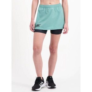Spódnico-szorty Damskie do Biegania-Trail ZIPRUN SKIRT 3 IN 1. Zielone szorty BODYCROSS, bez wzorów. Za 322,99 zł.