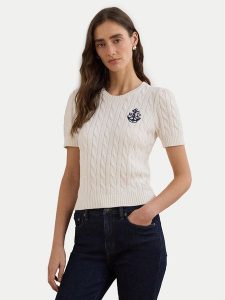 LAUREN RALPH LAUREN Sweter 200961681002 Biały Slim Fit. Białe swetry klasyczne Lauren Ralph Lauren, l, z bawełny, bez kołnierzyka. Za 439,99 zł.