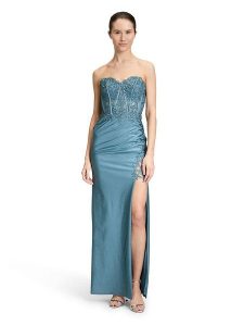 Vera Mont Sukienka w kolorze niebieskoszarym rozmiar: 40. Niebieskie sukienki Vera Mont, bez wzorów, z koronki, bez kołnierzyka, bez ramiączek, maxi. Za 543,99 zł.