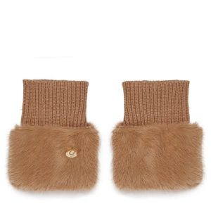 Rękawiczki Damskie Guess. Brązowe rękawiczki Guess, z aplikacjami, z dzianiny. Za 179,99 zł.