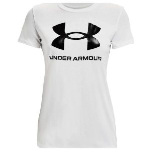 Damska Koszulka Z Grafiką W Sportowym Stylu. Białe bluzki Under Armour, xl, bez wzorów, sportowe, bez kołnierzyka, bez ramiączek. Za 142,99 zł.