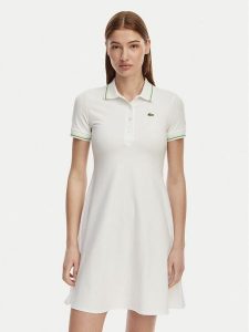 Lacoste Sukienka codzienna EF5288 Biały Regular Fit. Białe sukienki Lacoste, na co dzień, bez wzorów, z bawełny, bez kołnierzyka, bez ramiączek, proste. Za 689,99 zł.