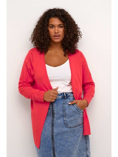 KAFFE curve Kardigan "Farsia" w kolorze koralowym rozmiar: L. Czerwone kardigany KAFFE curve. Za 100,28 zł.