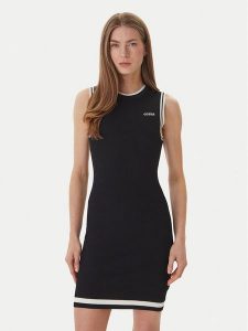 Guess Sukienka dzianinowa V6GK04 Z0648 Czarny Regular Fit. Czarne kombinezony Guess, xs, z aplikacjami, z dzianiny, bez kołnierzyka, bez ramiączek. Za 469,99 zł.