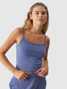 4F Crop-top slim gładki z modalem damski - granatowy L. Niebieskie topy 4f, l, bez wzorów, z dzianiny, sportowe, bez kołnierzyka, bez ramiączek. W wyprzedaży za 29,99 zł.