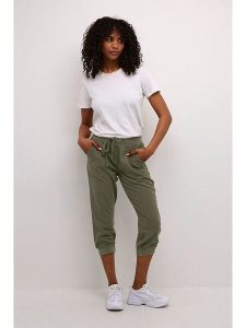 Kaffe Rybaczki "Naya" w kolorze khaki rozmiar: 42. Brązowe spodnie z wysokim stanem Kaffe, bez wzorów, z bawełny, z podwyższonym stanem. Za 86,99 zł.