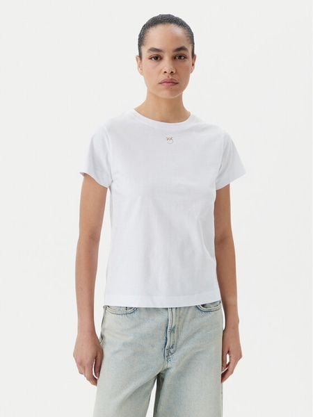PINKO T-Shirt Bussolotto 100373 A2OG Biały Regular Fit. Białe t-shirty Pinko, l, bez wzorów, z bawełny, bez kołnierzyka, bez ramiączek. Za 209,99 zł.
