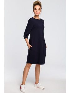 Made of emotion Sukienka w kolorze granatowym rozmiar: XL. Niebieskie sukienki Made Of Emotion, xl, bez wzorów, bez kołnierzyka, bez ramiączek, midi. Za 134,95 zł.