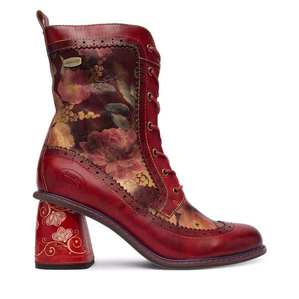 Trzewiki Laura Vita. Czerwone botki LAURA VITA, bez wzorów, bez obcasa, na słupku, bez zapięcia. Za 509,99 zł.