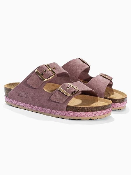 Sunbay Skórzane klapki "Trefle" w kolorze jasnoróżowym rozmiar: 42. Różowe klapki Sunbay, bez wzorów, ze skóry, z otwartym noskiem, bez obcasa. Za 167,28 zł.