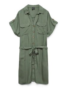Vero Moda Sukienka w kolorze zielonym rozmiar: L. Zielone sukienki Vero Moda, na co dzień, l, bez wzorów, z tkaniny, klasyczne, bez kołnierzyka, bez ramiączek, midi, proste. Za 107,95 zł.
