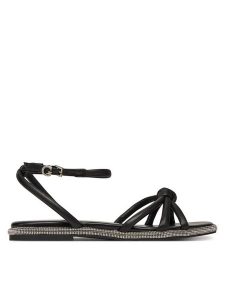 Guess Sandały FLJSLO LEA03 Czarny. Czarne sandały Guess, z aplikacjami, ze skóry, bez obcasa, na płaskiej podeszwie, bez zapięcia. Za 379,99 zł.