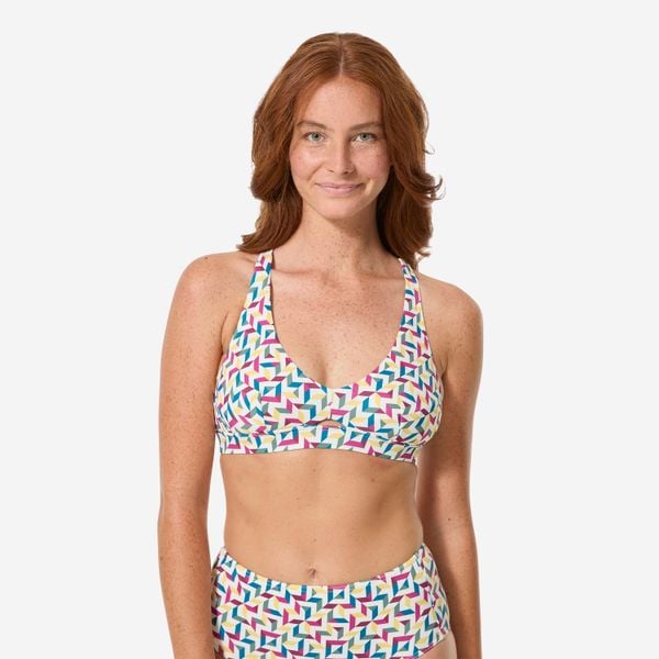 Góra kostiumu kąpielowego surfingowego damska Decathlon Agatha. Brązowe bikini DECATHLON, bez wzorów, z elastanu. Za 89,99 zł.