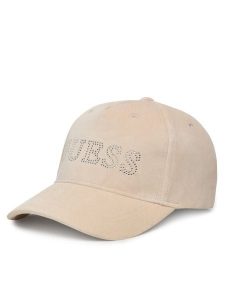 Guess Czapka z daszkiem V4BZ04 K0232 Beżowy. Brązowe czapki Guess, z aplikacjami, z materiału. Za 129,99 zł.