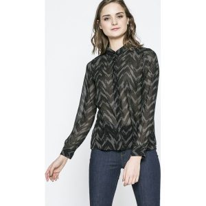 Vero Moda - Koszula Katinka. Czarne koszule marki Vero Moda, z poliesteru, z klasycznym kołnierzykiem, z długim rękawem. W wyprzedaży za 34,90 zł.