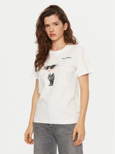 KARL LAGERFELD T-Shirt A1W17130 Biały Regular Fit. Białe t-shirty KARL LAGERFELD, xs, bez wzorów, z bawełny, bez kołnierzyka, bez ramiączek. Za 249,99 zł.