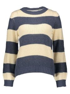 Vila Sweter "Lana" w kolorze beżowo-granatowym rozmiar: XS. Brązowe swetry oversize Vila, xs, bez wzorów, ze splotem, bez ramiączek. Za 104,99 zł.