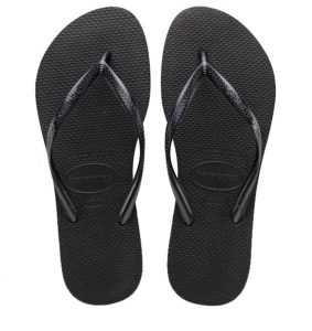 Japonki basenowe damskie Havaianas Ad slim 3. Czarne klapki Havaianas, bez wzorów, z materiału, bez obcasa. Za 137,85 zł.