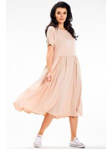 Awama Sukienka w kolorze beżowym rozmiar: M. Brązowe sukienki Awama, m, bez wzorów, bez kołnierzyka, bez ramiączek, maxi. Za 180,45 zł.