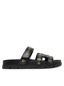 Guess Klapki FLPFAS ELE03 Czarny. Czarne klapki Guess, z aplikacjami, ze skóry, bez obcasa. Za 459,99 zł.