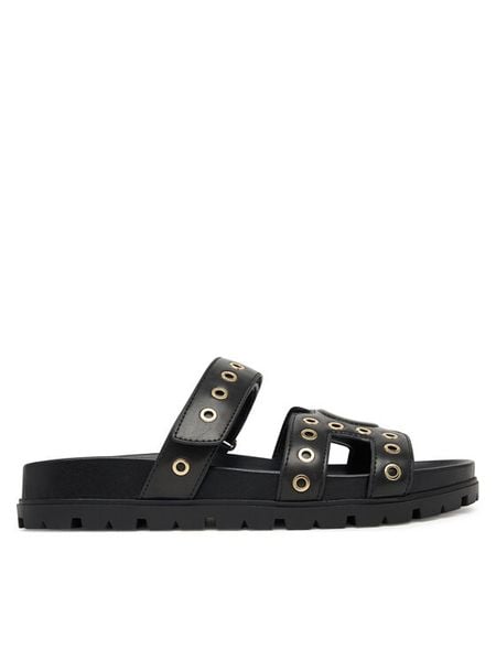 Guess Klapki FLPFAS ELE03 Czarny. Czarne klapki Guess, z aplikacjami, ze skóry, bez obcasa. Za 459,99 zł.