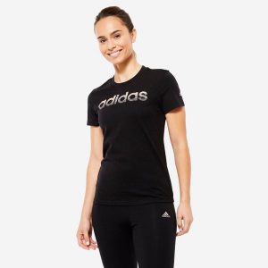 Koszulka z krótkim rękawem damska ADIDAS Gym & Pilates. Czarne bluzki ADIDAS, l, bez wzorów, z bawełny, sportowe, bez kołnierzyka, bez ramiączek. W wyprzedaży za 79,99 zł.