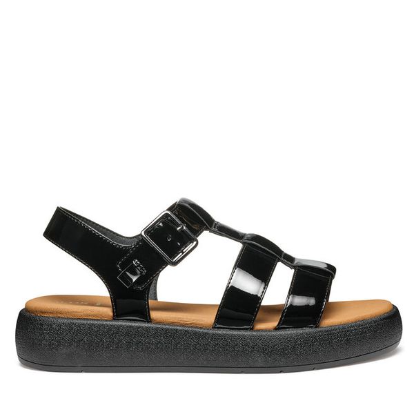 Sandały Geox. Czarne sandały Geox, bez wzorów, bez obcasa, na płaskiej podeszwie, bez zapięcia. Za 309,99 zł.