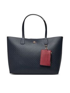 Tommy Hilfiger Torebka Th Icon Tote Mono AW0AW19004 Granatowy. Niebieskie shopper bag TOMMY HILFIGER, bez wzorów, ze skóry, bez dodatków. Za 699,99 zł.