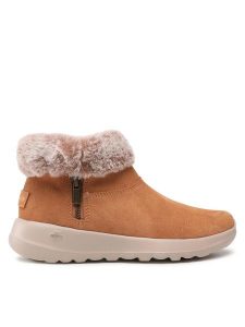 Skechers Botki Go Joy 144003/CSNT Brązowy. Brązowe botki Skechers, bez wzorów, ze skóry, bez obcasa, na płaskiej podeszwie, bez zapięcia. Za 203,99 zł.