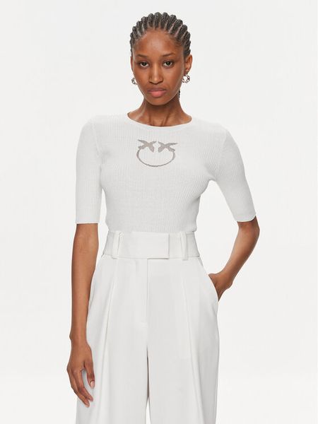 Pinko Sweter Tritone 102017 A1KW Biały Slim Fit. Białe swetry klasyczne Pinko, xs, z bawełny, bez kołnierzyka. Za 499,99 zł.