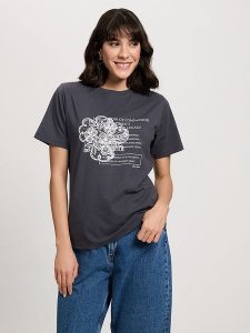 Cross Jeans Koszulka w kolorze antracytowym rozmiar: XL. Czarne bluzki Cross Jeans, xl, bez wzorów, z jeansu, bez kołnierzyka, bez ramiączek. Za 56,79 zł.