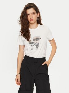 KARL LAGERFELD T-Shirt A1W17131 Biały Regular Fit. Białe t-shirty KARL LAGERFELD, s, bez wzorów, z bawełny, bez kołnierzyka, bez ramiączek. Za 259,99 zł.