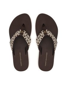 Tommy Hilfiger Japonki Corportate Sandal FW0FW09610 Brązowy. Brązowe klapki TOMMY HILFIGER, bez wzorów, z materiału, bez obcasa. Za 169,99 zł.