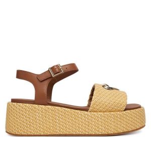 Sandały LOVE MOSCHINO. Brązowe sandały LOVE MOSCHINO, bez wzorów, bez obcasa, na koturnie, bez zapięcia. Za 588,99 zł.
