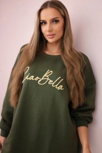 Bluza ocieplana z napisem Ciao Bella khaki. Brązowe bluzy KESI, l, bez wzorów, z bawełny, bez kaptura. Za 258,24 zł.