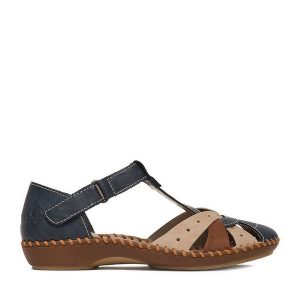 Sandały Rieker. Niebieskie sandały Rieker, bez wzorów, bez obcasa, na płaskiej podeszwie, bez zapięcia. Za 339,99 zł.