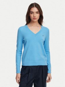 Tommy Hilfiger Sweter WW0WW40098 Niebieski Regular Fit. Niebieskie swetry klasyczne TOMMY HILFIGER, xs, z syntetyku, bez kołnierzyka. Za 409,99 zł.
