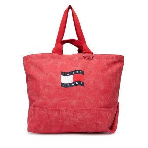 Torebka Tommy Jeans. Pomarańczowe shopper bag Tommy Jeans, bez wzorów, z jeansu, bez dodatków. Za 409,99 zł.
