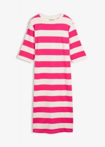 Sukienka T-shirtowa z grubego materiału Interlock z bawełny organicznej. Czarne sukienki bonprix, uniwersalny, bez wzorów, z bawełny, bez kołnierzyka, bez ramiączek. Za 99,99 zł.