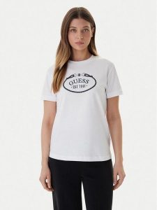 Guess Active T-Shirt V6RI04 K8FQ4 Biały Regular Fit. Białe t-shirty Guess Active, xxs, z aplikacjami, z bawełny, bez kołnierzyka, bez ramiączek. Za 155,00 zł.