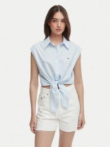 Tommy Jeans Koszula DW0DW22212 Niebieski jasny Regular Fit. Niebieskie koszule Tommy Jeans, xs, bez wzorów, z bawełny, bez kołnierzyka, bez ramiączek. Za 289,99 zł.