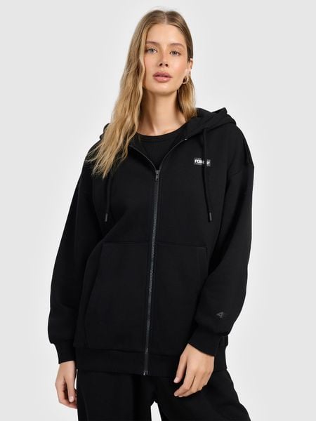 4F Bluza dresowa rozpinana z kapturem damska - czarna L. Czarne bluzy 4f, na zimę, l, bez wzorów, z dresówki, z kapturem. Za 189,99 zł.