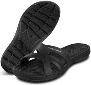 Klapki basenowe damskie Aqua Speed Panama. Czarne klapki Aqua-Speed, bez wzorów, z materiału, bez obcasa. Za 69,99 zł.