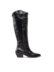Simple Kowbojki SL-15-02-000093 Czarny. Czarne buty zimowe Simple, ze skóry, bez obcasa, na słupku, bez zapięcia. Za 699,00 zł.