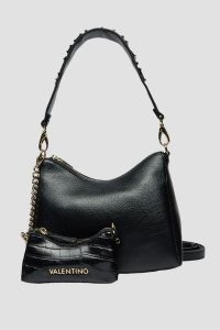 VALENTINO Czarna damska torebka Kalimba Hobo Bag z saszetką. Czarne nerki i saszetki Valentino by Mario Valentino, bez wzorów, ze skóry, bez dodatków. W wyprzedaży za 329,99 zł.